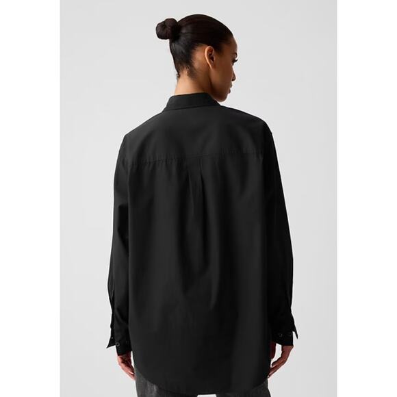 Gap Black Crinkle Gauze Button-Front Tunic Shirt NWT Size L Minimalist - Picture 2 of 9